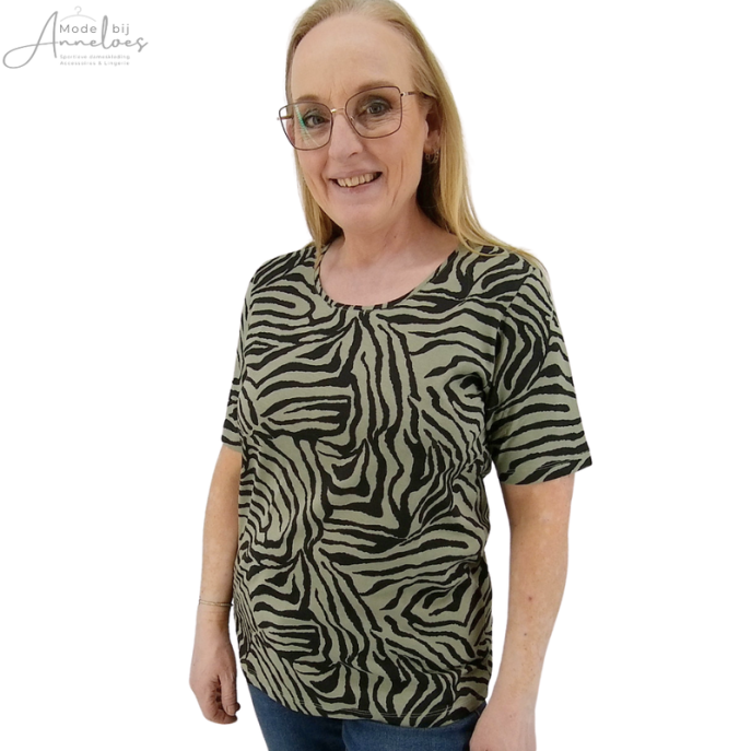 Z Anna Menotti Shirt zebraprint Kaki zwart